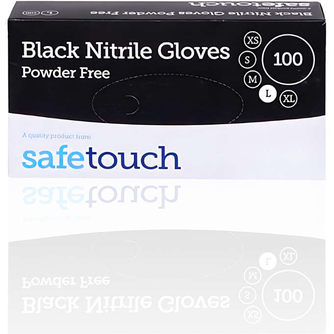 SafeTouch Black Nitrile Gloves Powder Free M